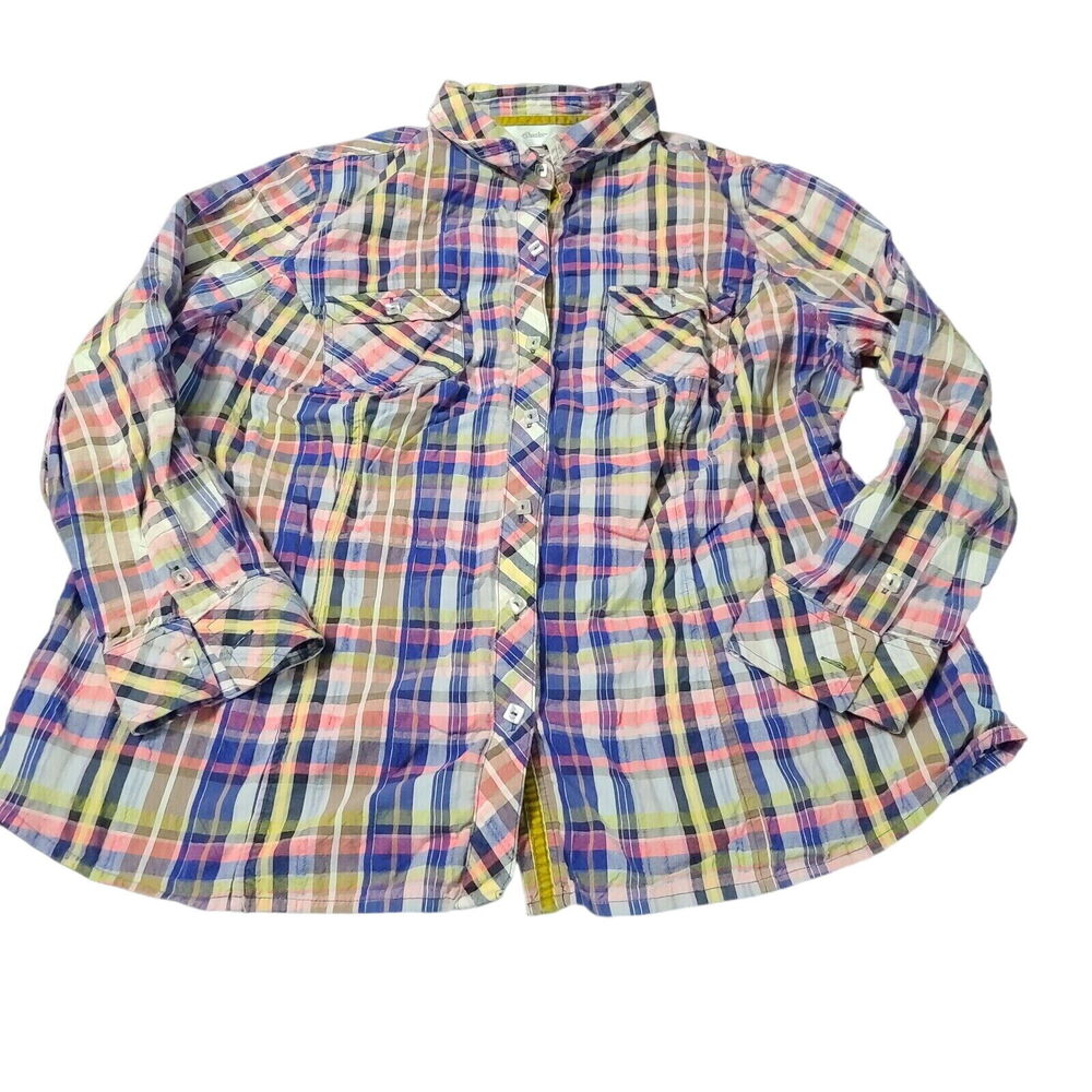 CJ Banks Womens Button Up Blouse Multicolor Size 1X Cotton Blend Long Sleeve